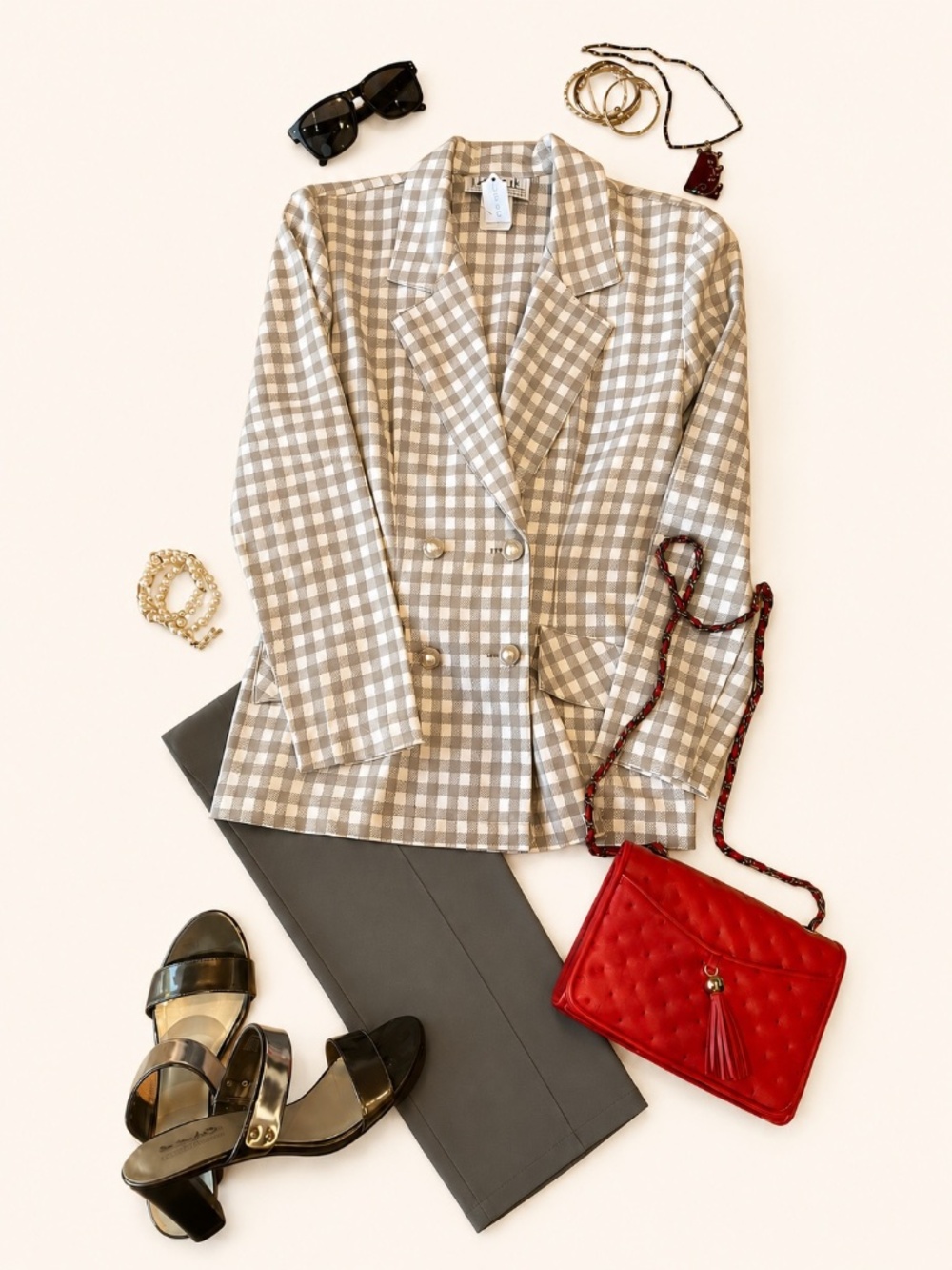 La Belle Size 4 Plaid Double Breasted Tailored Jacket – Pearl Buttons